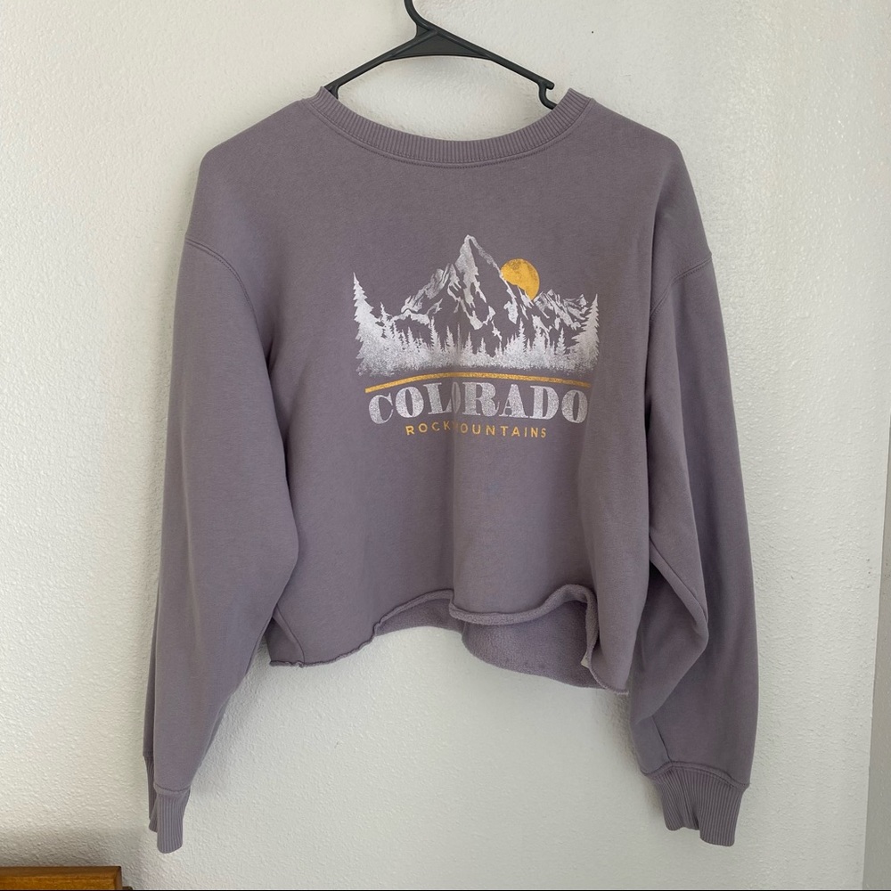 Purple Cropped Pullover Sweatshirt, Size Medium